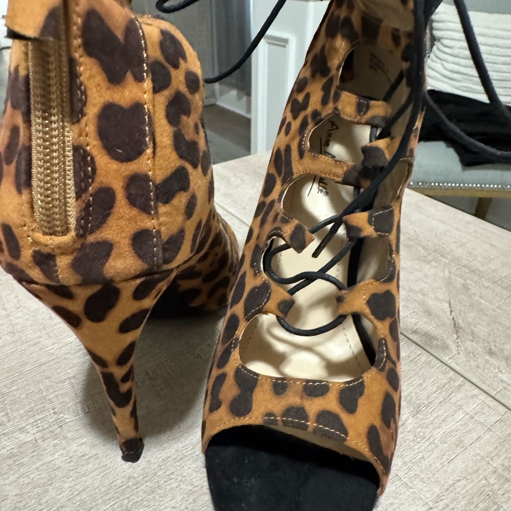 Leopard Print Lace-Up Heels